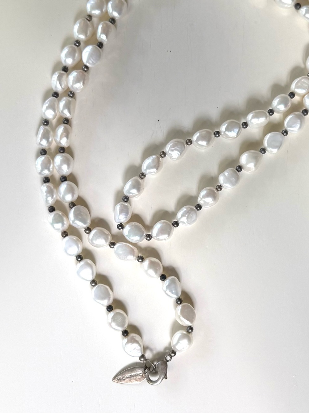 Coldwater Creek 18” Double Strand Freshwater Pearl Necklace Metal Beads 
EUC
